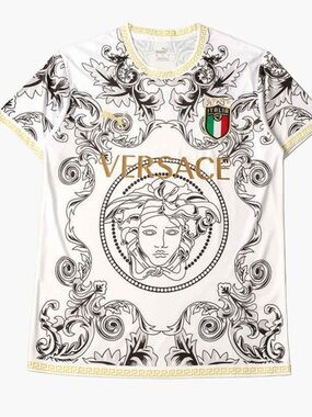 Puma x Italia mens White Jersey with  Black Baroque Print & Gold Logo